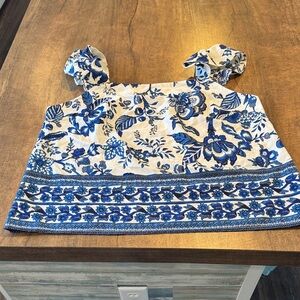 Blue Floral Tie-Shoulder Women's Blouse